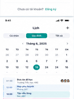 Màn hình lịch gia đình của HomeLink
